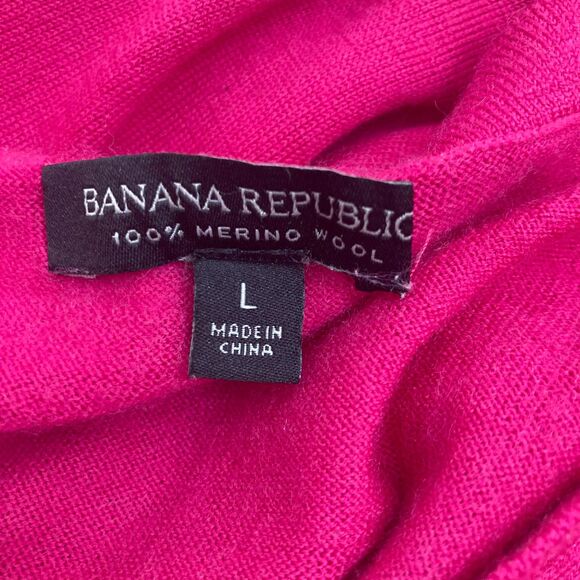 Banana Republic Sweater L 100% Merino Wool V-Neck Long Sleeve Pink Magenta - Picture 13 of 14